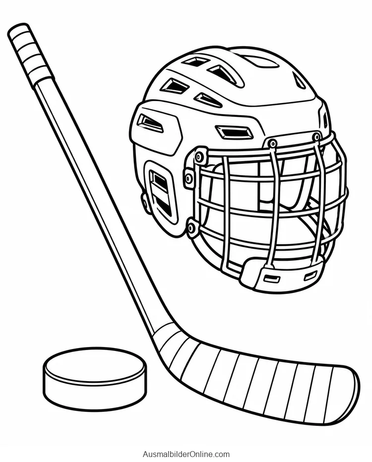 Eishockeyschläger neben einem Puck und Hockeyhelm