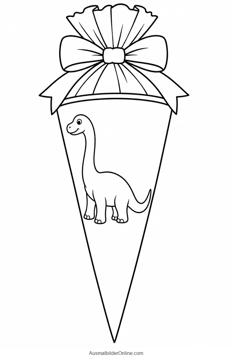 Schultüte mit einem freundlichen langhalsigen Dinosaurier