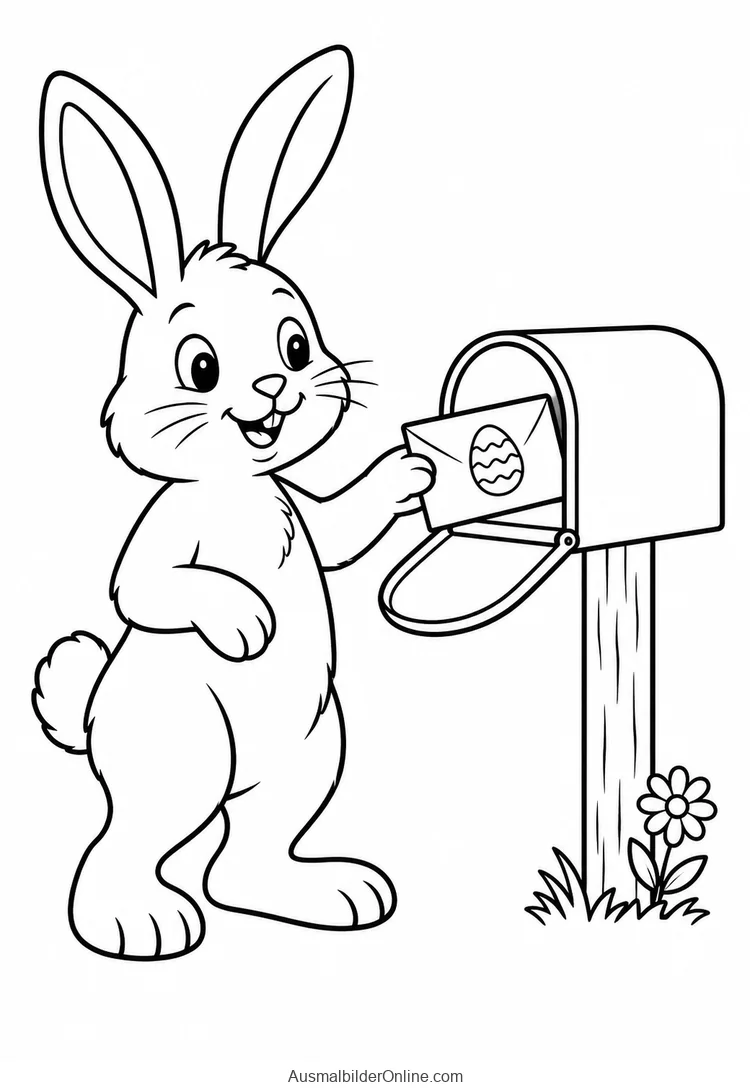 Osterhase steckt eine Karte mit Eimotiv ohne Schrift in einen Briefkasten