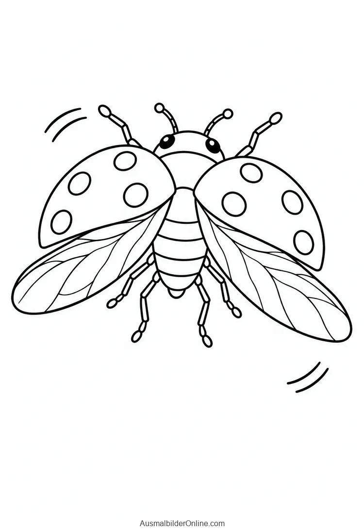 Fliegender Marienkäfer mit geöffneten Flügeldecken und dünnen Flugflügeln