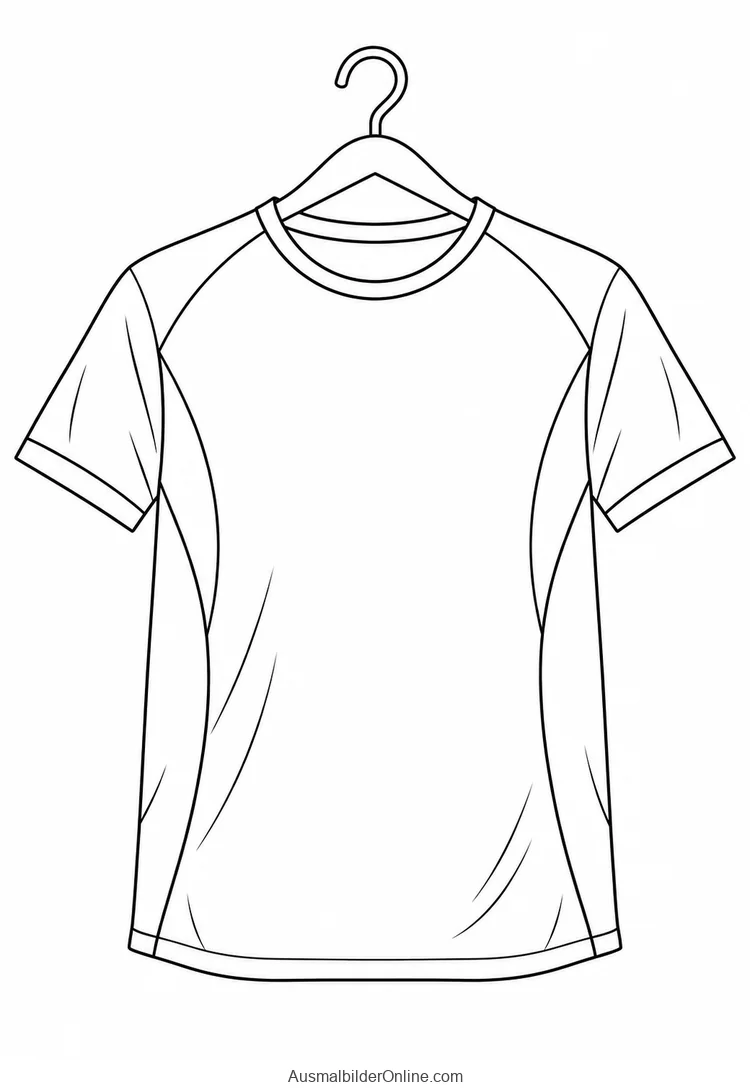 Ein kurzärmeliges Sportshirt mit Rundhalsausschnitt hängt auf einem Kleiderbügel