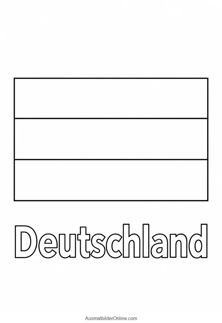 Eine Flagge mit drei waagerechten Streifen steht über dem Ländernamen Deutschland