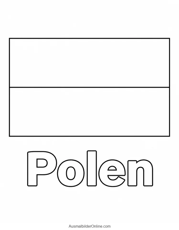 Eine Flagge mit zwei waagerechten Feldern steht über dem Ländernamen Polen