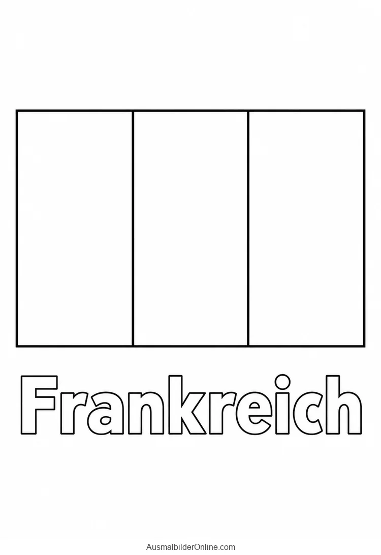 Eine Flagge mit drei senkrechten Streifen steht über dem Ländernamen Frankreich