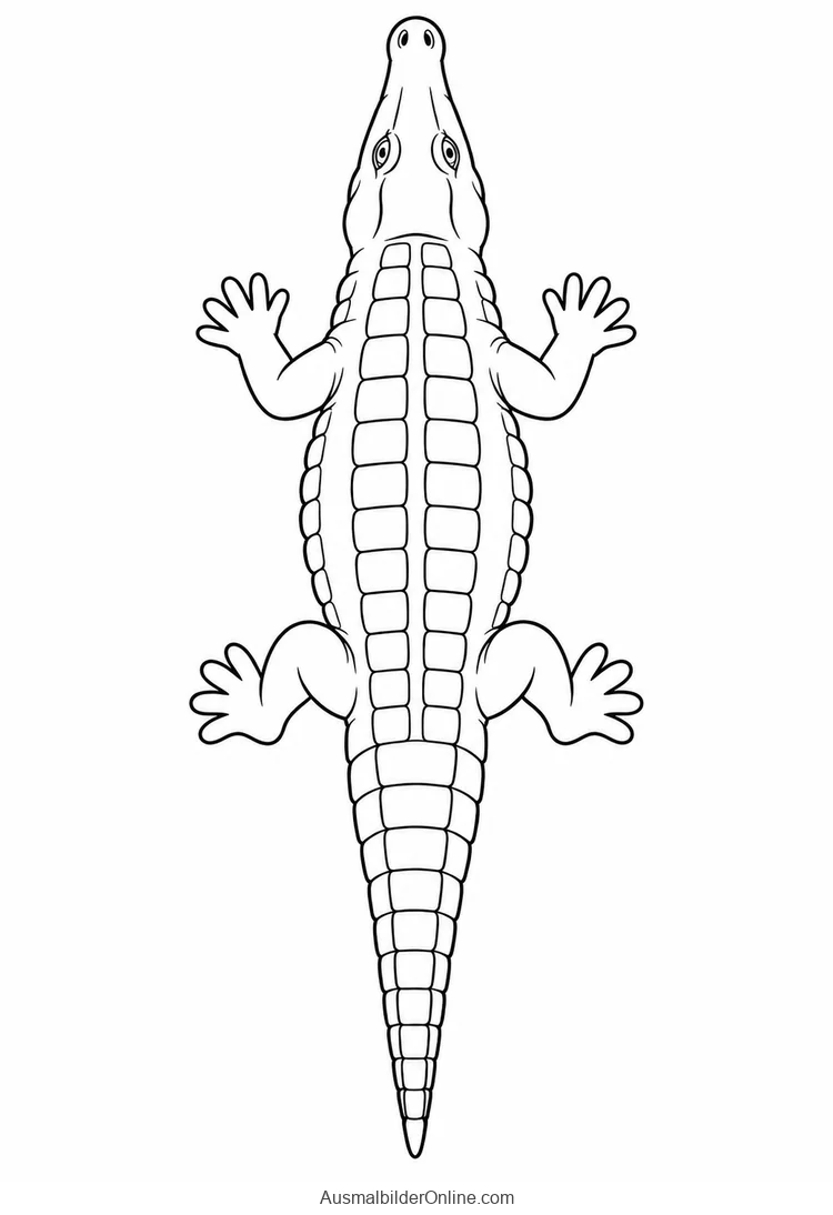 Krokodil von oben mit vier Beinen, zwei Reihen Rückenplatten und langem Schwanz