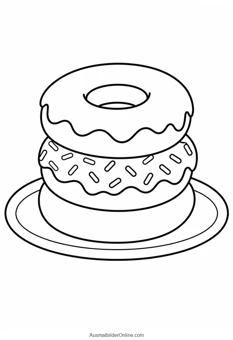 Drei Ringdonuts liegen übereinander auf einer ovalen Platte
