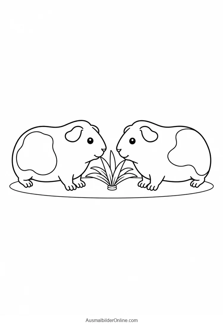 Zwei Meerschweinchen stehen einander bei einem Bündel Heu gegenüber