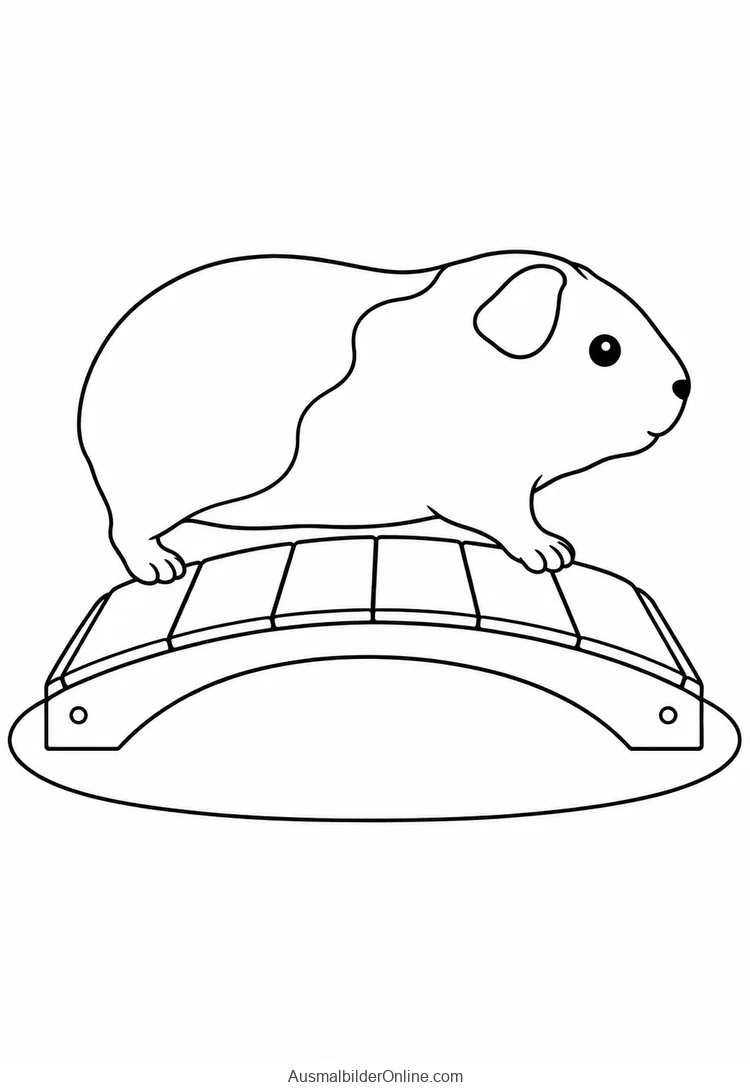 Meerschweinchen läuft über eine niedrige gebogene Holzbrücke