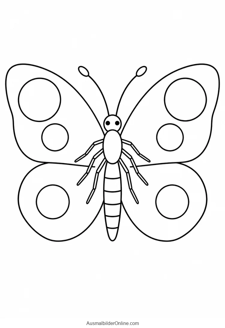 Schmetterling mit geöffneten Flügeln und großen runden Mustern