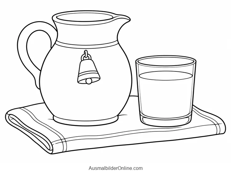 Milchkrug mit kleinem Glockensymbol und Glas auf einem Tablett