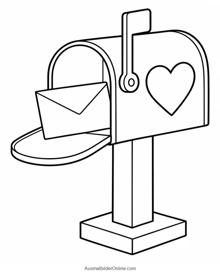 Offener Briefkasten mit hochgestellter Fahne, Herzsymbol und einem Briefumschlag