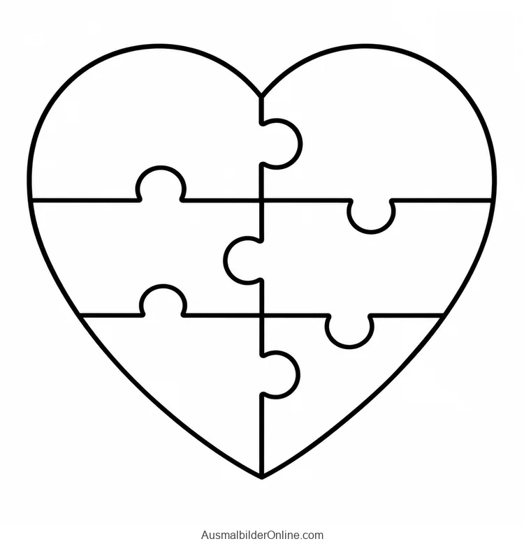 Großes Herz besteht aus sechs verbundenen Puzzleteilen
