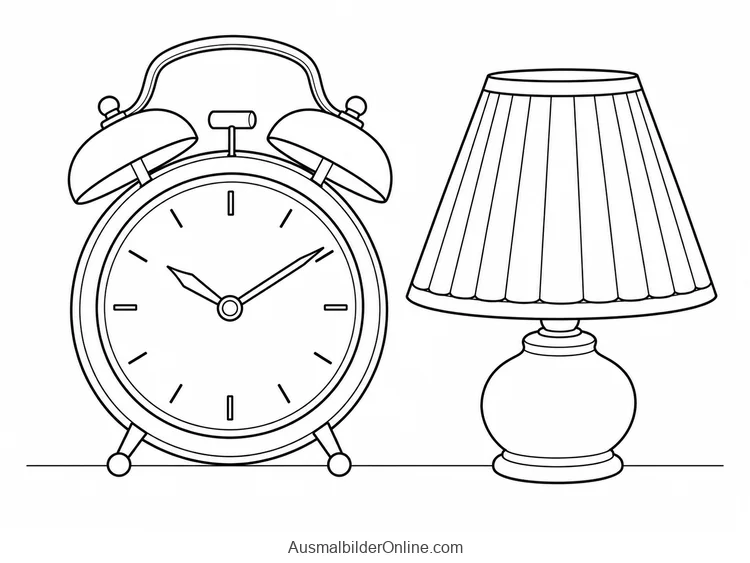 Ein mechanischer Doppelglockenwecker steht neben einer kleinen Nachttischlampe