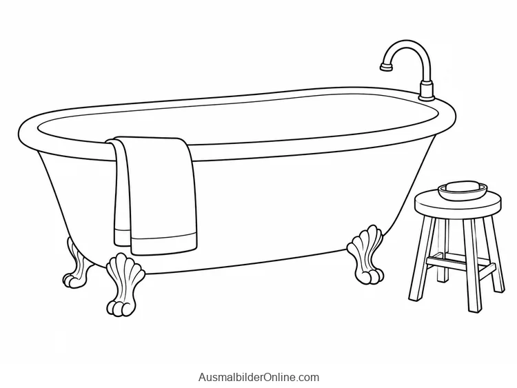 Ruhige Badeecke mit Badewanne, Handtuch und kleinem Hocker