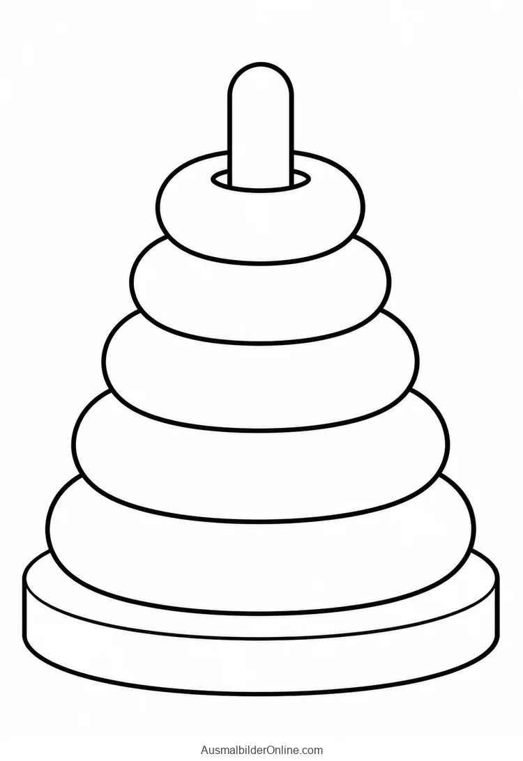 Steckspiel mit fünf unterschiedlich großen Ringen auf einer Stange