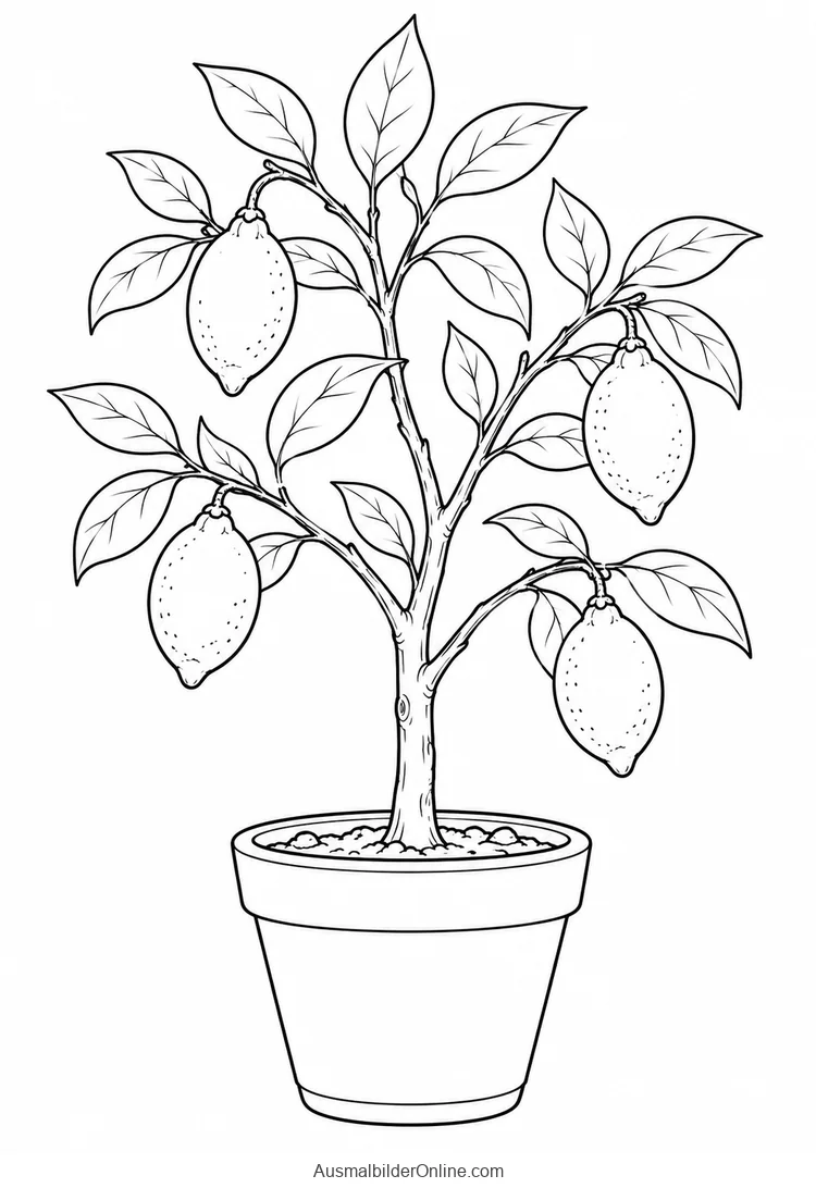 Ein kleiner Zitronenbaum mit Früchten wächst in einem Blumentopf