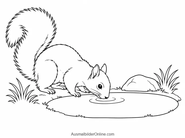 Eichhörnchen beugt sich zum Trinken über eine kleine Wasserstelle