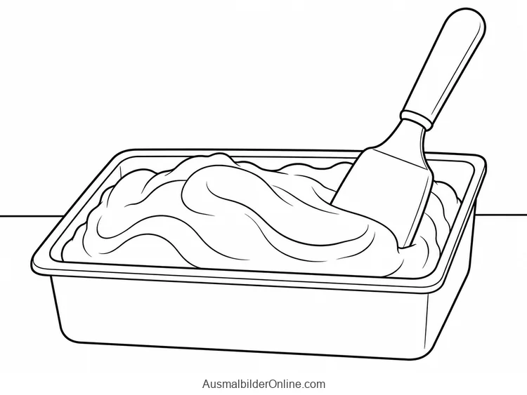 Ein breiter Eisspatel steckt in einer rechteckigen Eiswanne