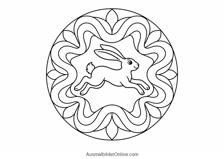 Springender Hase in einem Muster aus geschwungenen Flächen