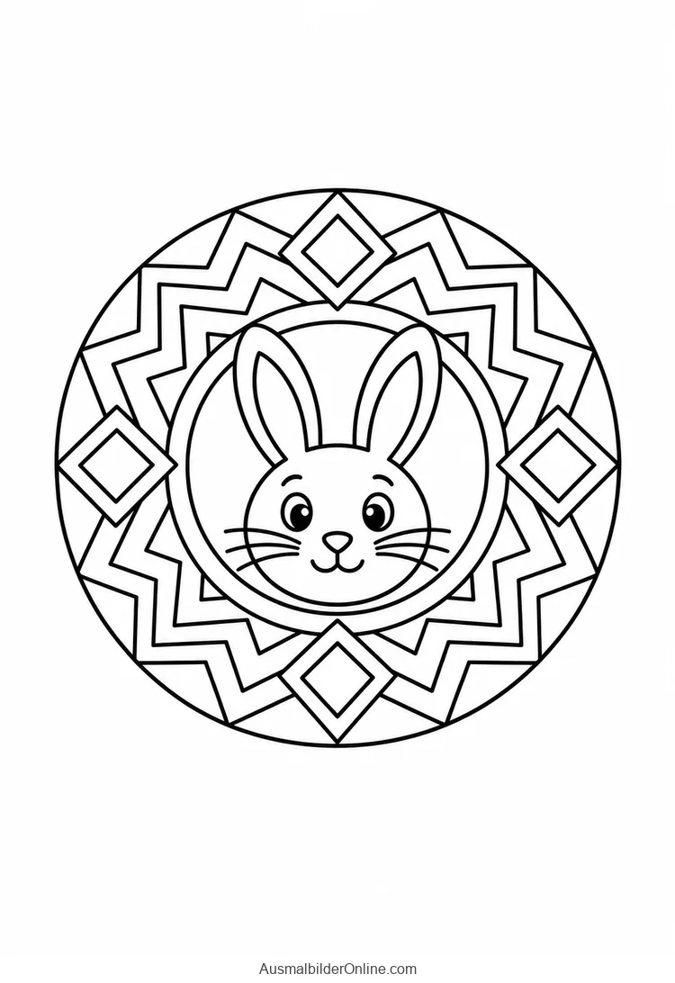 Hasengesicht in einem geometrischen Muster aus Zickzacklinien und Rauten