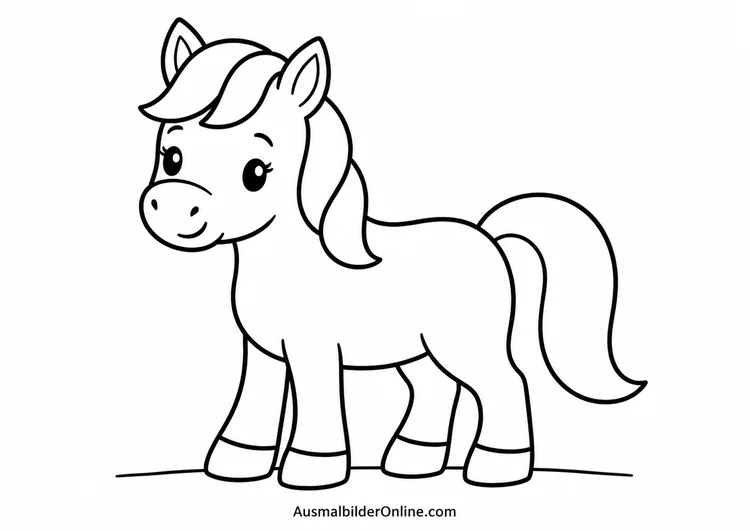 Einfaches freundliches Pony mit großer Mähne und breiten Malflächen