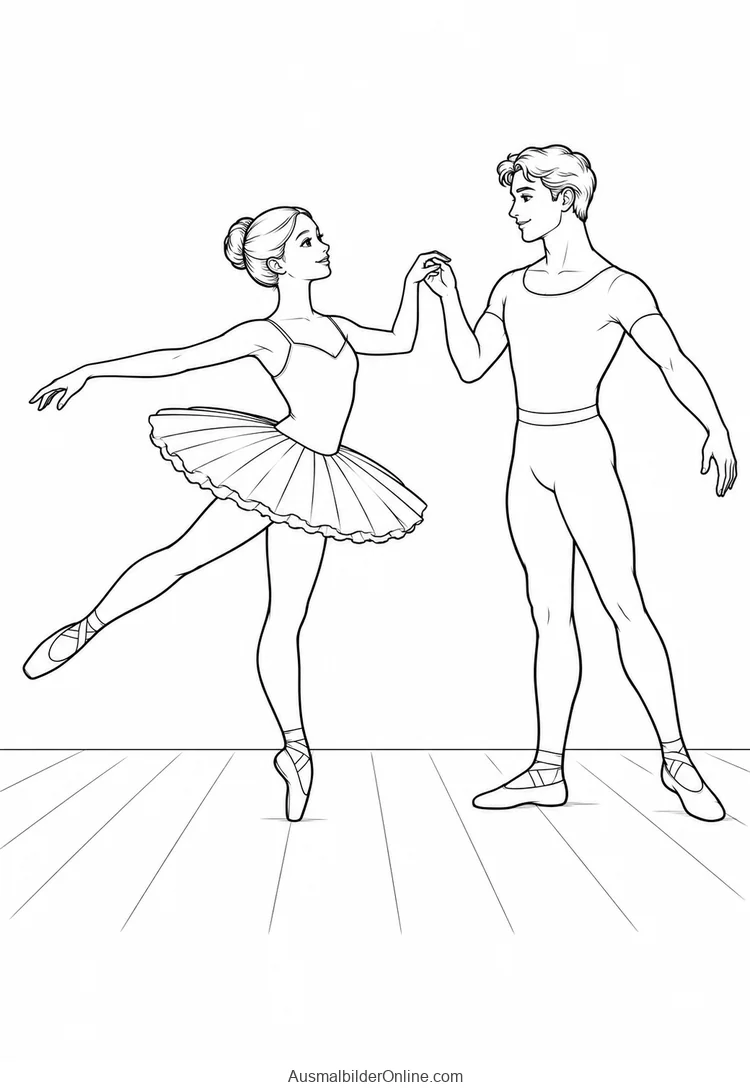Ballerina und Balletttänzer halten sich an einer Hand