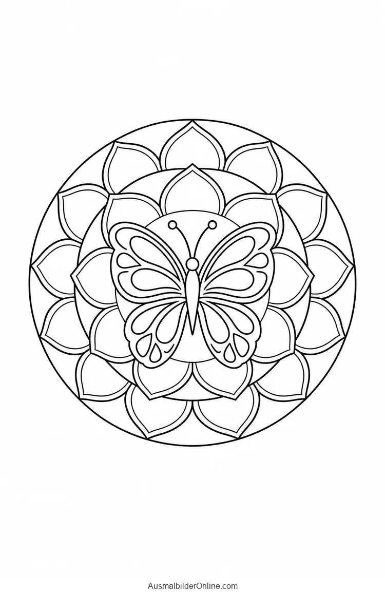 Schmetterling in einem Mandala aus geschichteten Blütenblättern