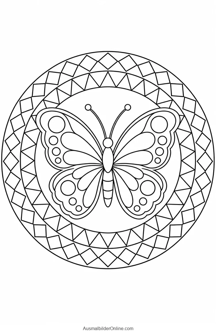 Schmetterling im Mandala mit Dreiecken und Rauten