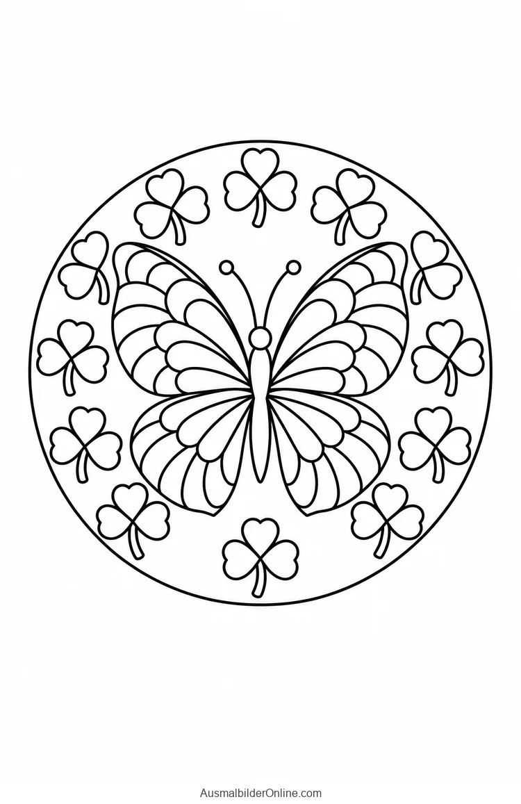 Schmetterling im Mandala mit kleeblattartigen Formen