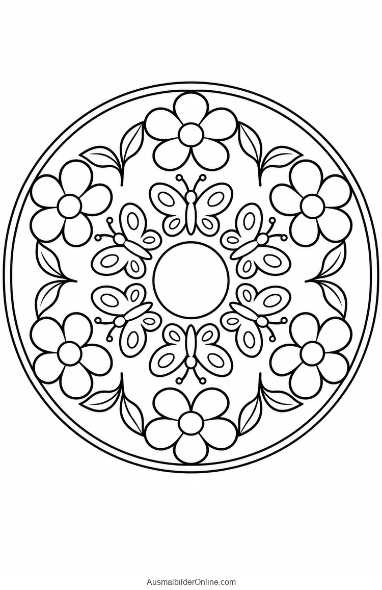 Schmetterlingsring mit Blumen und Blättern im Mandala