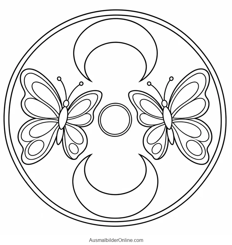 Zwei Schmetterlinge mit Mondsicheln im runden Mandala