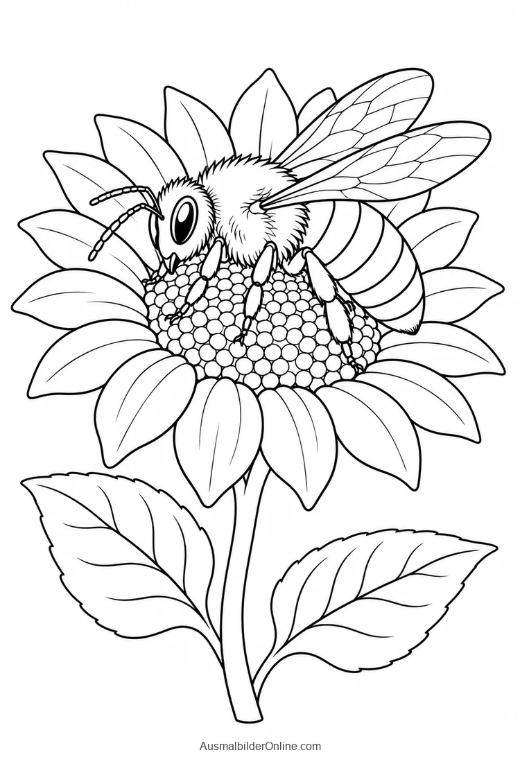 Biene besucht die große Blüte einer Sonnenblume