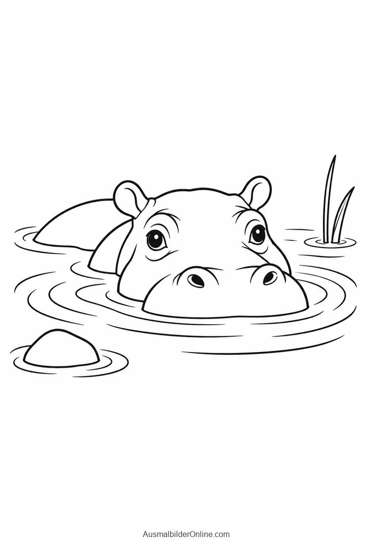 Von einem Flusspferd ragen nur Augen, Ohren und Nüstern aus dem Wasser.