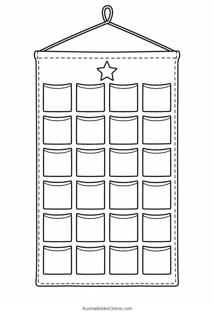 Hängender Adventskalender mit 24 leeren Stofftaschen und einem Stern