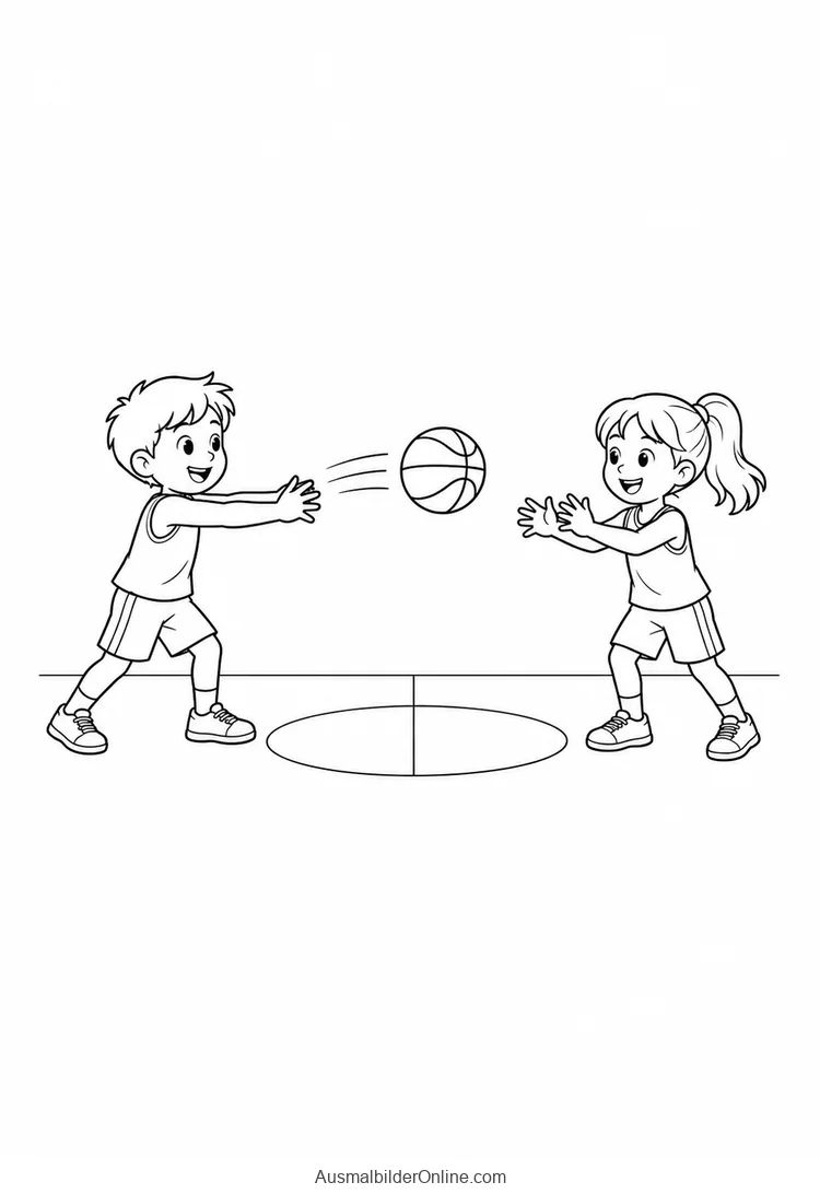 Junge passt einem Mädchen einen Basketball zu