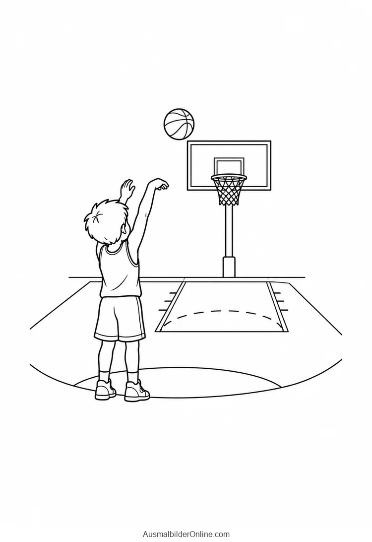 Basketballspieler wirft einen Ball in Richtung Korb