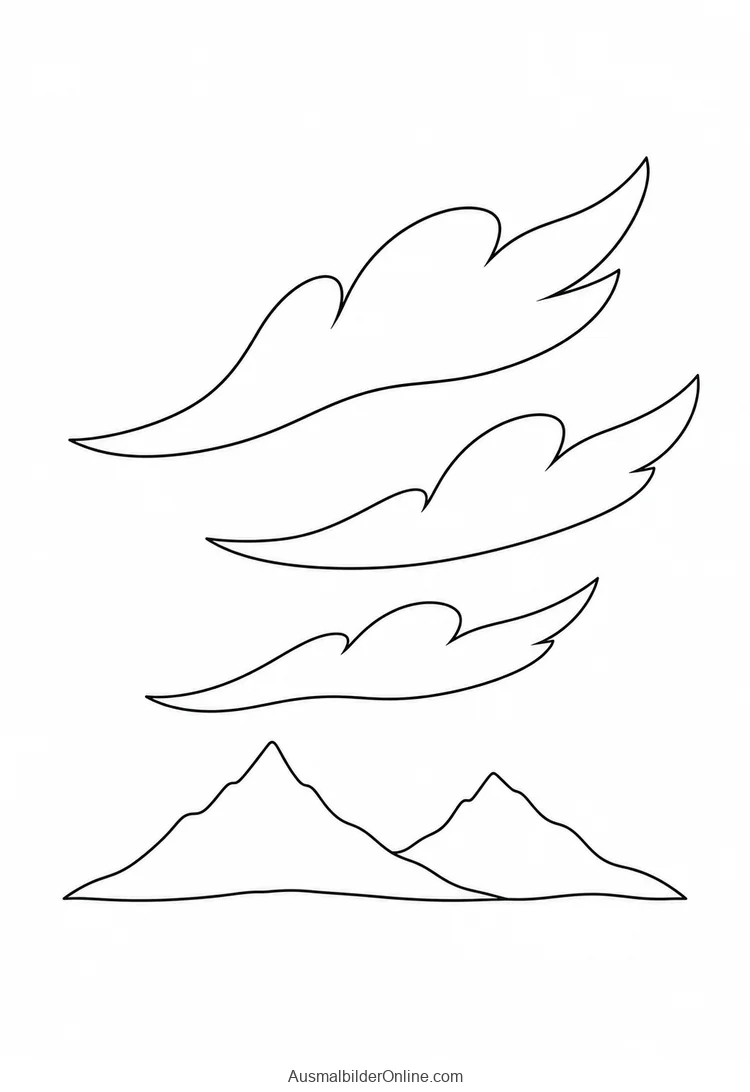Drei federförmige Wolken über kantigen Bergspitzen
