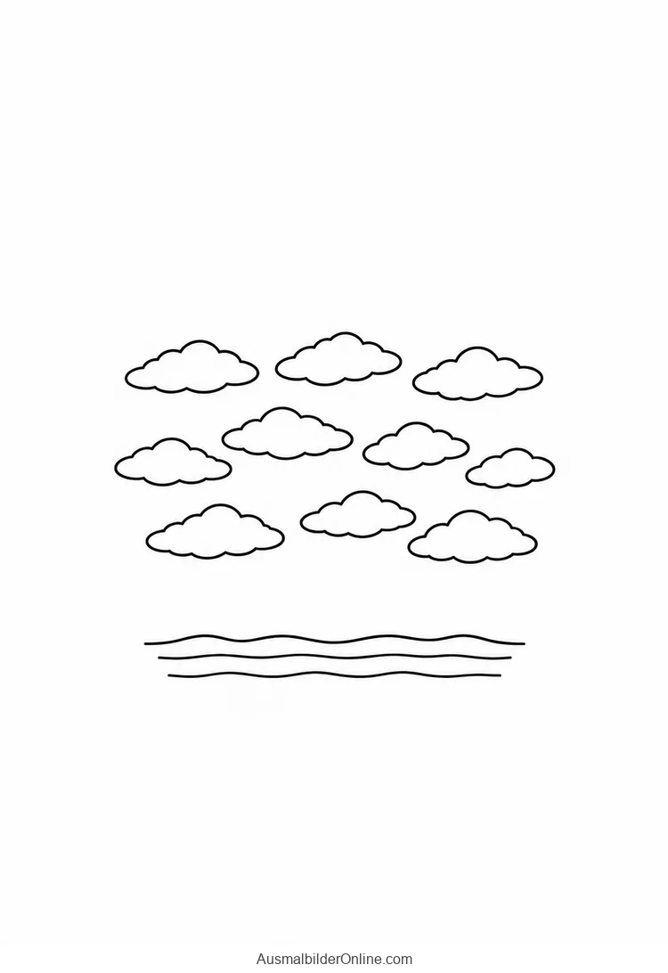 Getrennte rundliche Wolkenfelder über welligen Wasserlinien