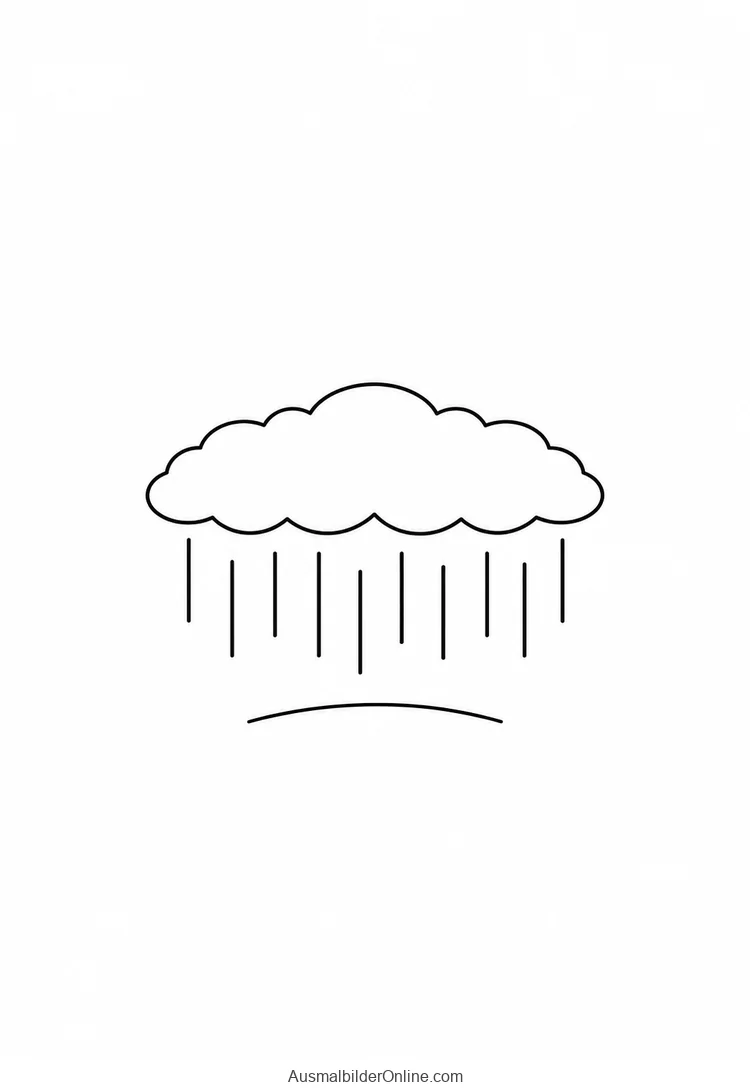 Breite Wolke mit geraden Regenstrichen über einer Bodenlinie