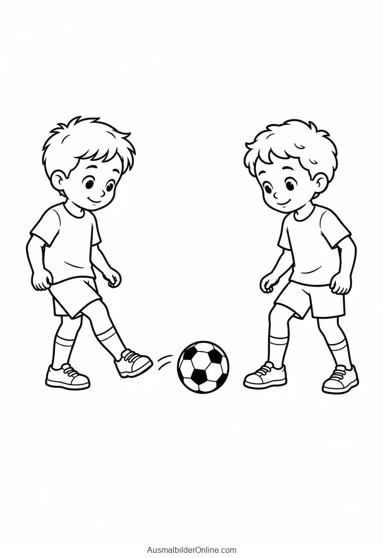 Zwei Jungen spielen sich einen Fußball zu