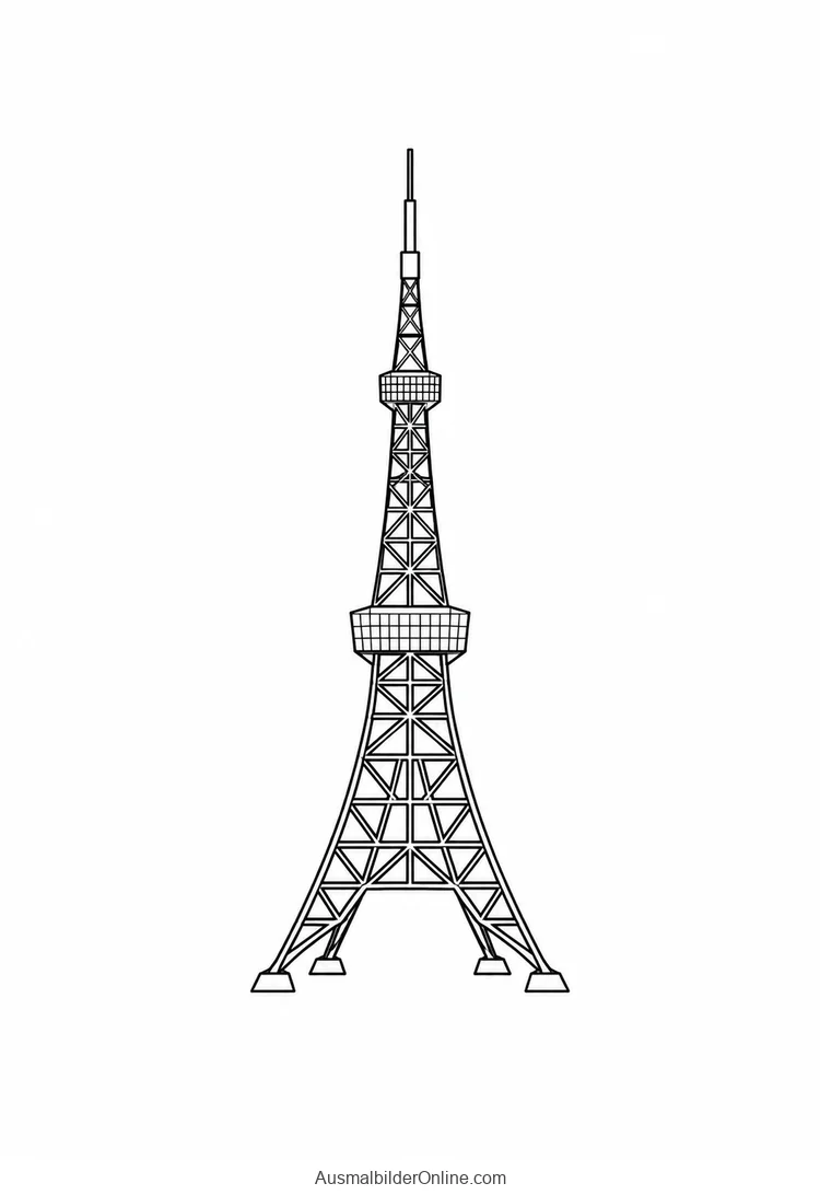Der Tokyo Tower zeigt sein Gittergerüst und Aussichtsplattformen