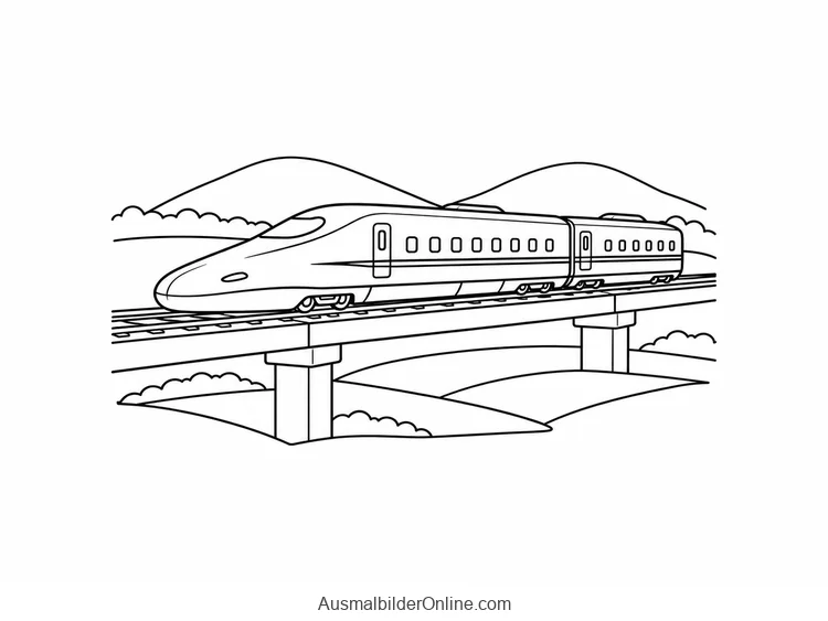 Ein Shinkansen-Zug fährt über einen kurzen erhöhten Bahnviadukt