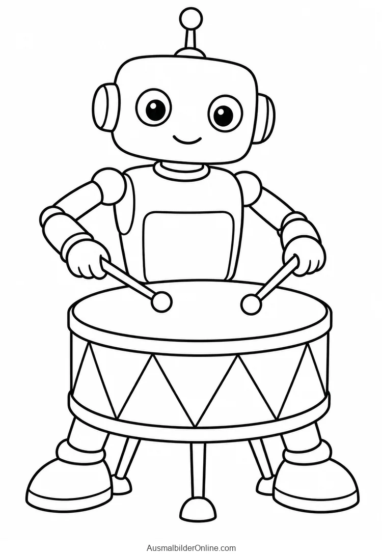 Roboter spielt mit zwei Schlägeln auf einer großen Trommel