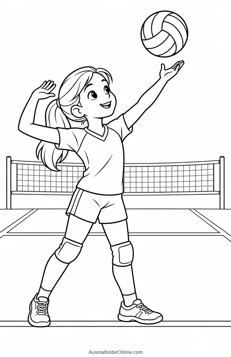 Volleyballspielerin wirft einen Ball mit ausgestrecktem Arm hoch