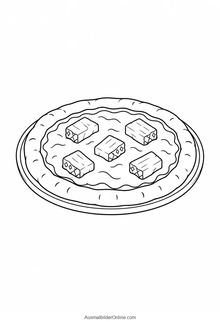 Eine runde Pizza auf einem Teller ist mit Ananasstücken belegt