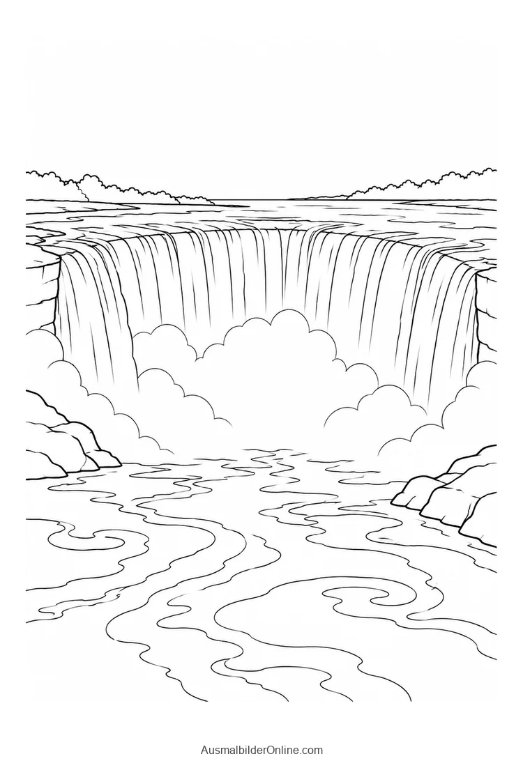 Vereinfachte Ansicht der Horseshoe Falls mit breiter gebogener Fallkante und aufsteigender Gischt