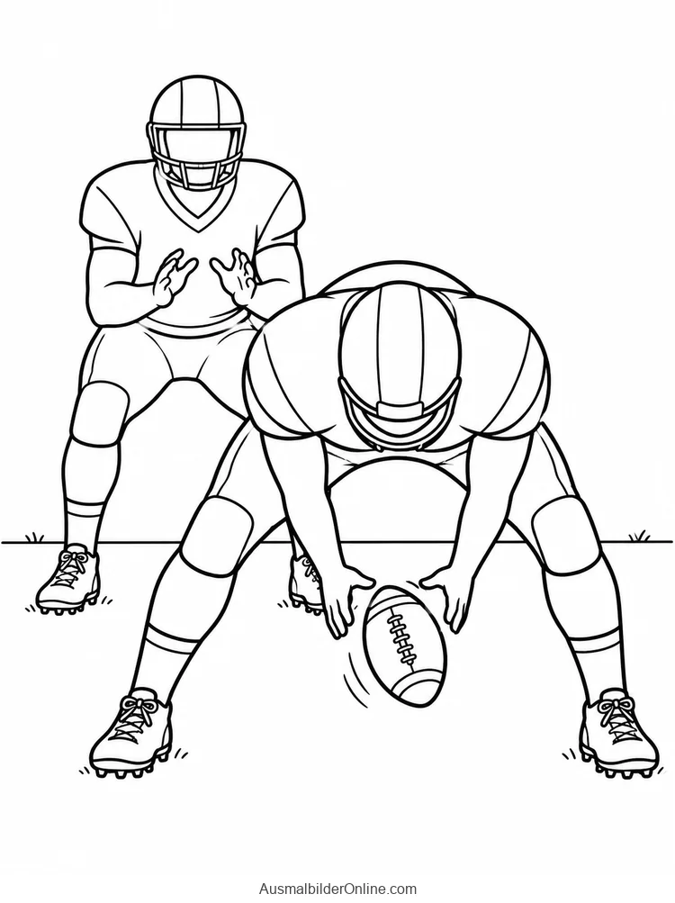 Ein Center hält den Football zwischen den Beinen, während der Quarterback hinter ihm wartet