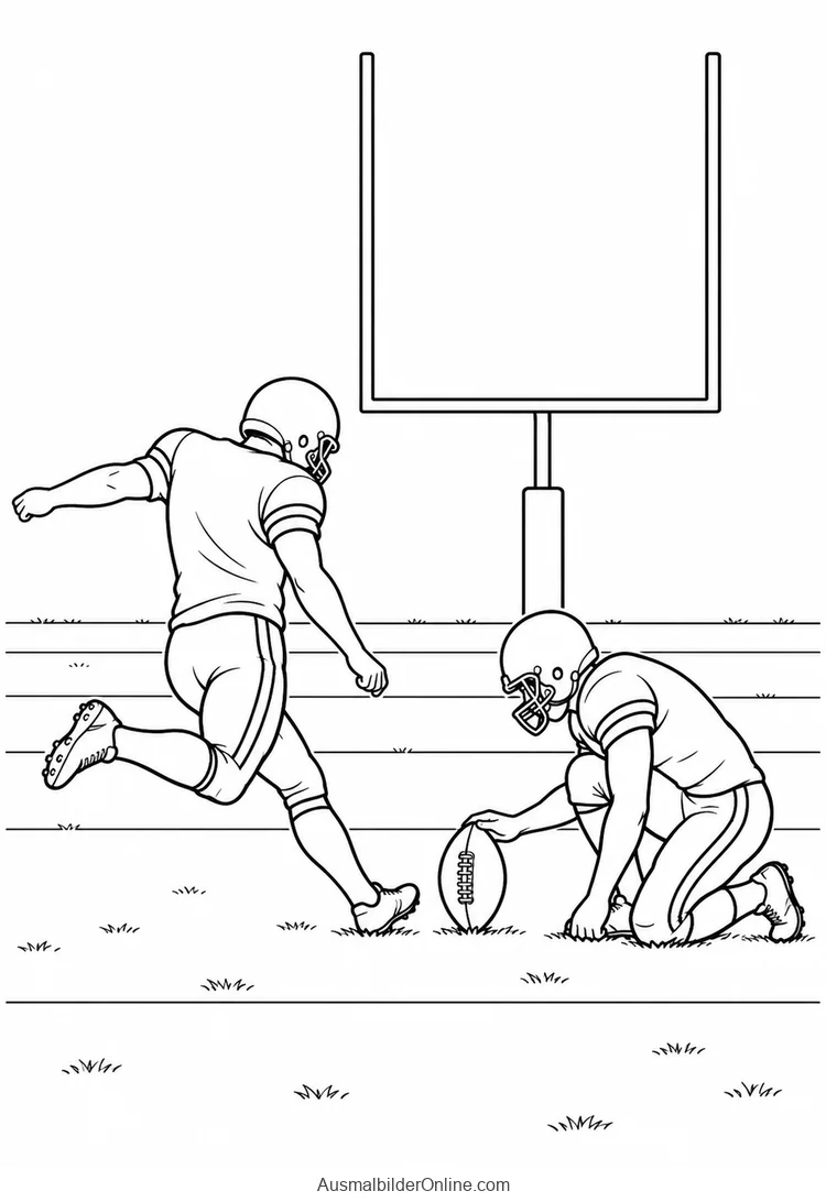 Ein Spieler kickt einen von einem knienden Mitspieler gehaltenen Football vor einem U-förmigen Tor