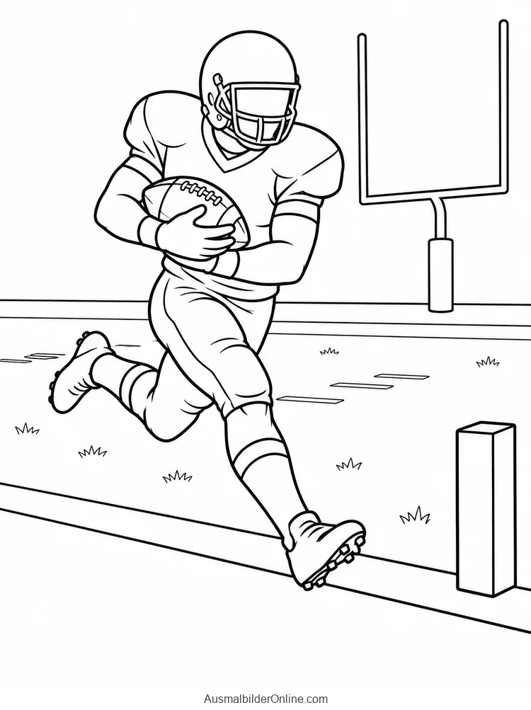 Ein Footballspieler läuft mit dem Ball am Arm an einem Pylon vorbei