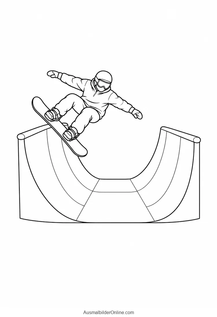 Ein Snowboarder mit Helm springt über den Rand einer Halfpipe